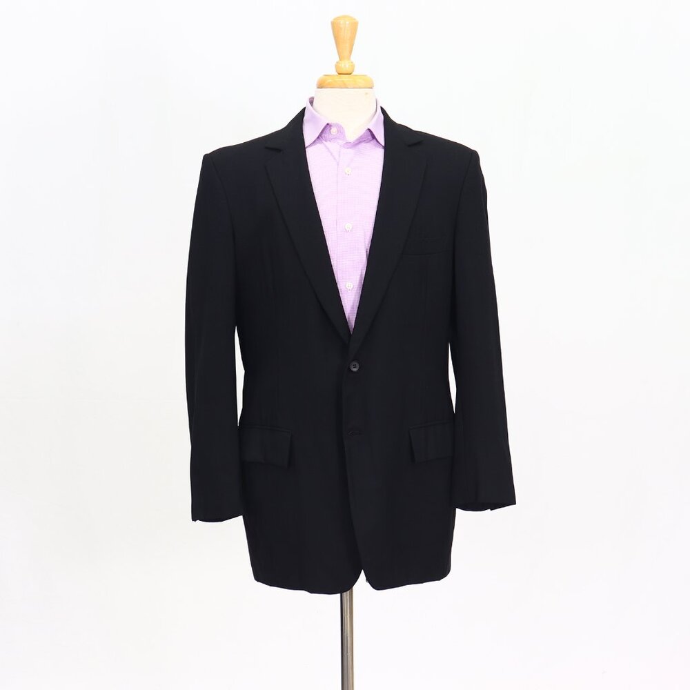 Bespoke 44R Black Blazer Sport Coat Jacket 2-Button Solid Y652